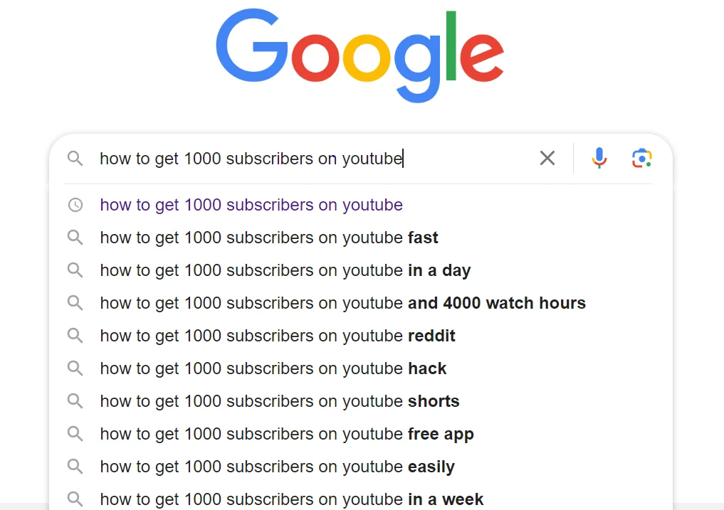 Google search results on how to get 1000 subscribers on YouTube