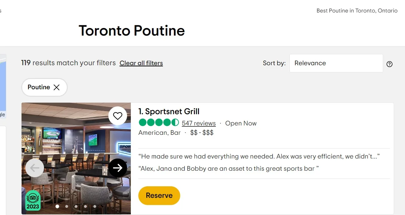 Review of an online restaurant on TripAdvisor