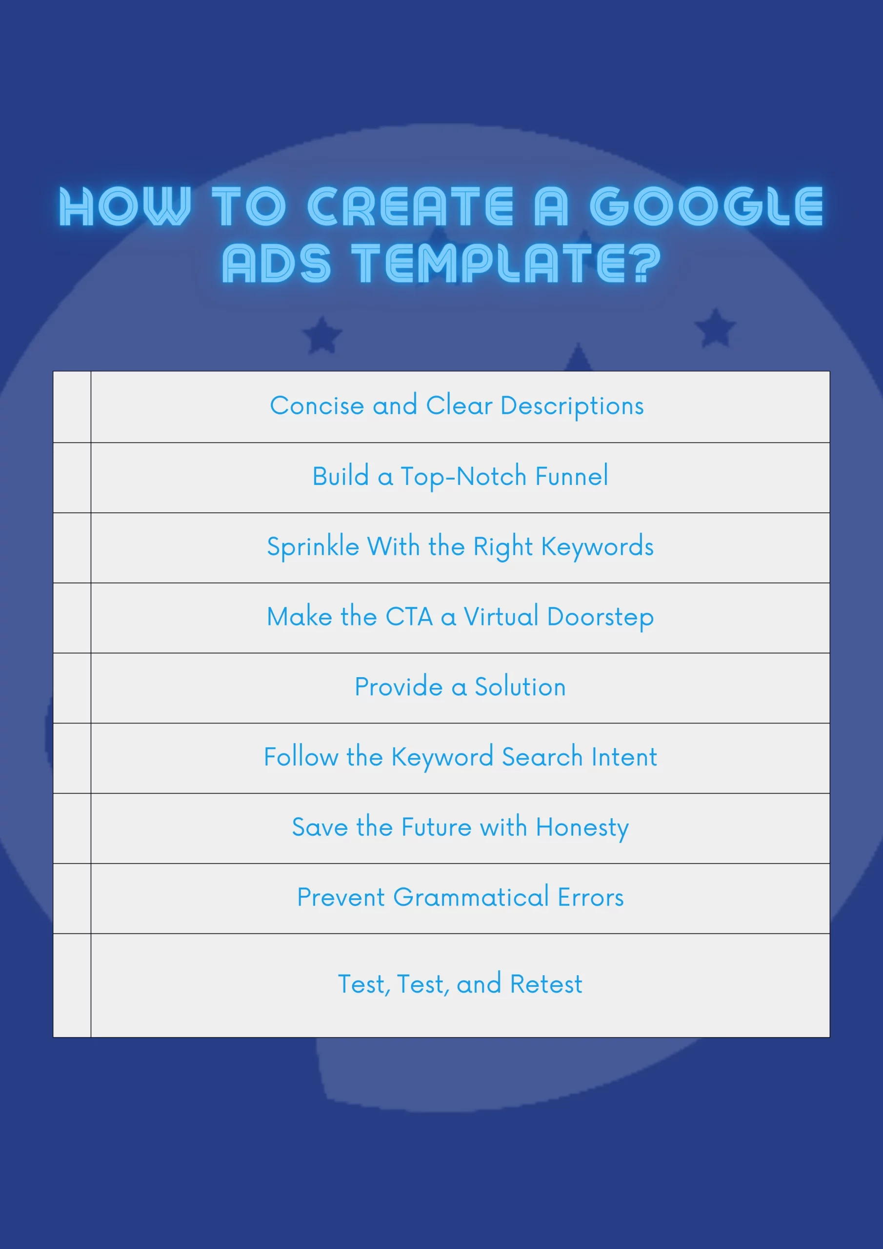A checklist of how to create a google ads template