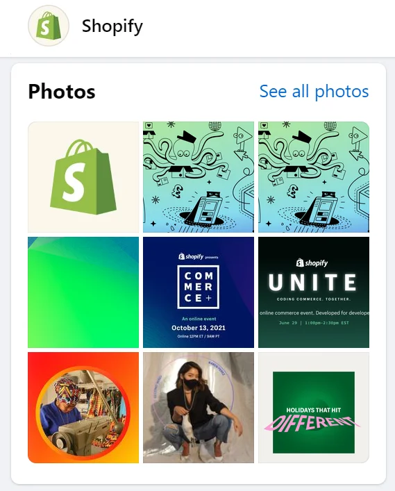 A screenshot of Shopify featured images on Facebook