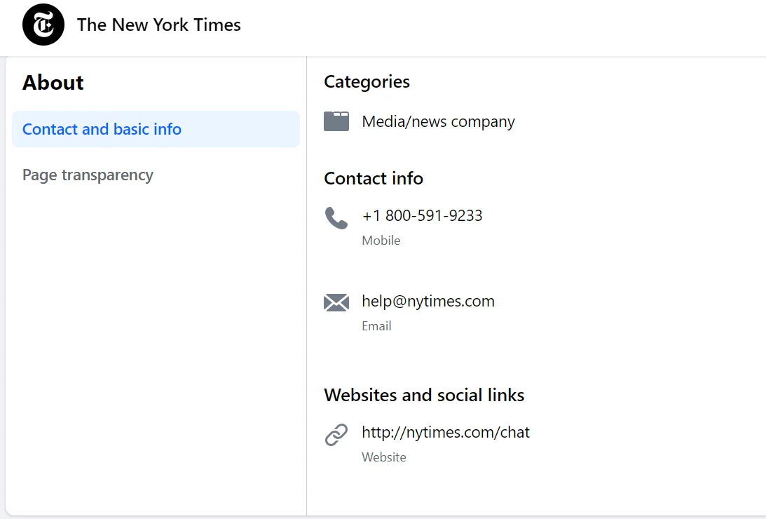 Example of local SEO on the New York Times Facebook page 