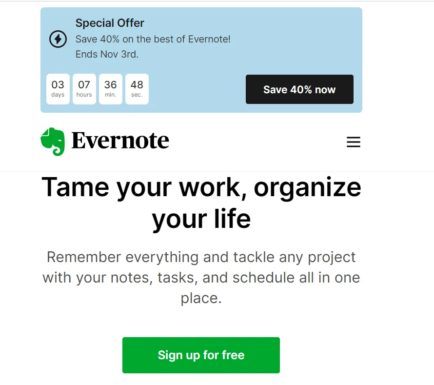An example of the Evernote cta button