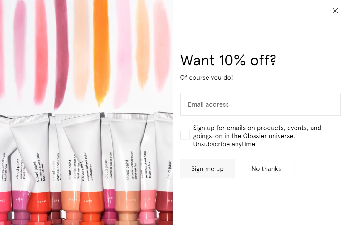 An example of the Glossier cta button