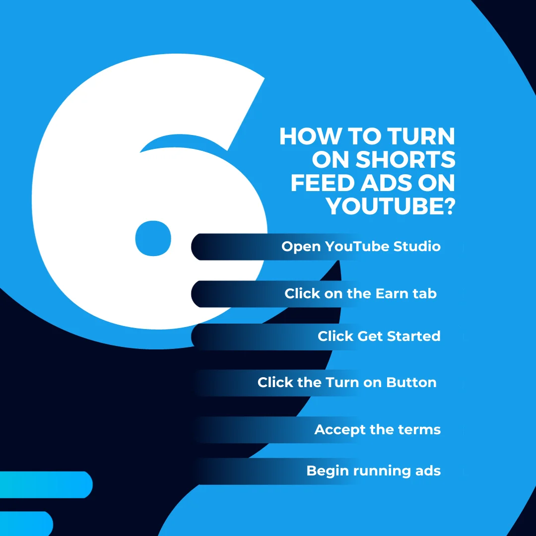 an infographic about how to turn on short feed ads on youtube