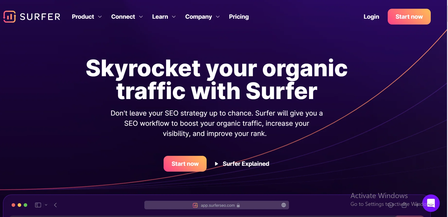 homepage of SurferSEO