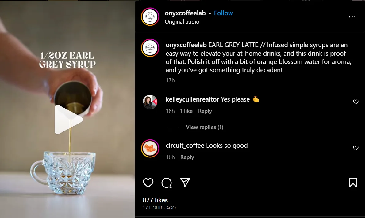 how-to video example on Instagram by Onyx coffee labs