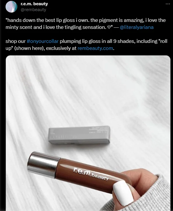 UGC example of rem beauty brand mentioned by an influencer