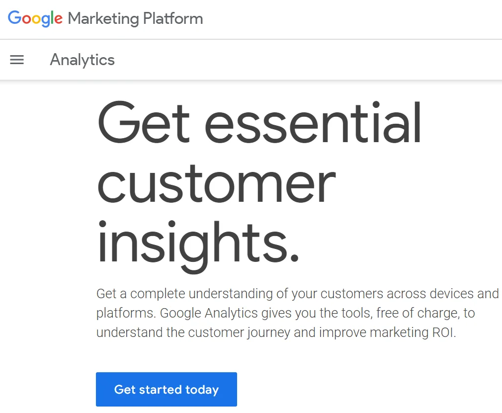 A screenshot of the Google Analytics home page