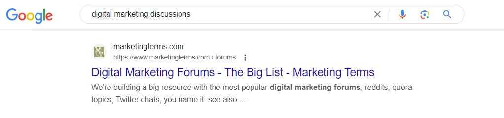 Google search results of digital marketing discussions