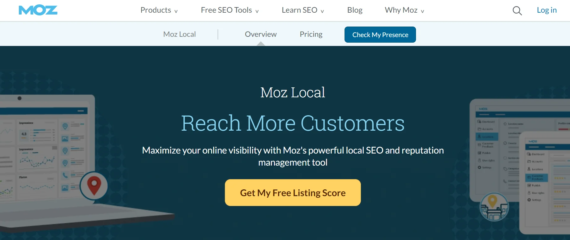 A screenshot of the Moz Local home page