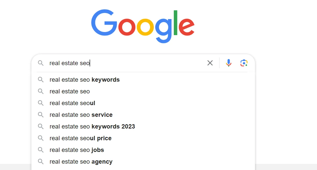 Google search for real estate seo keywords