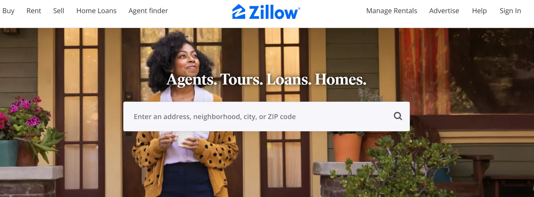 Home page of zillow