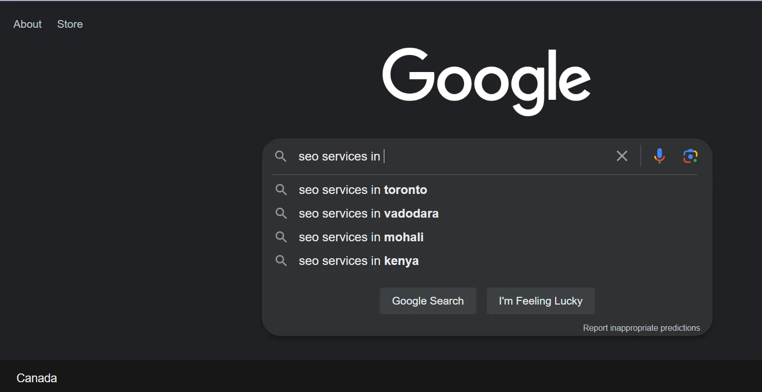 A screenshot of conducting keyword research on Google