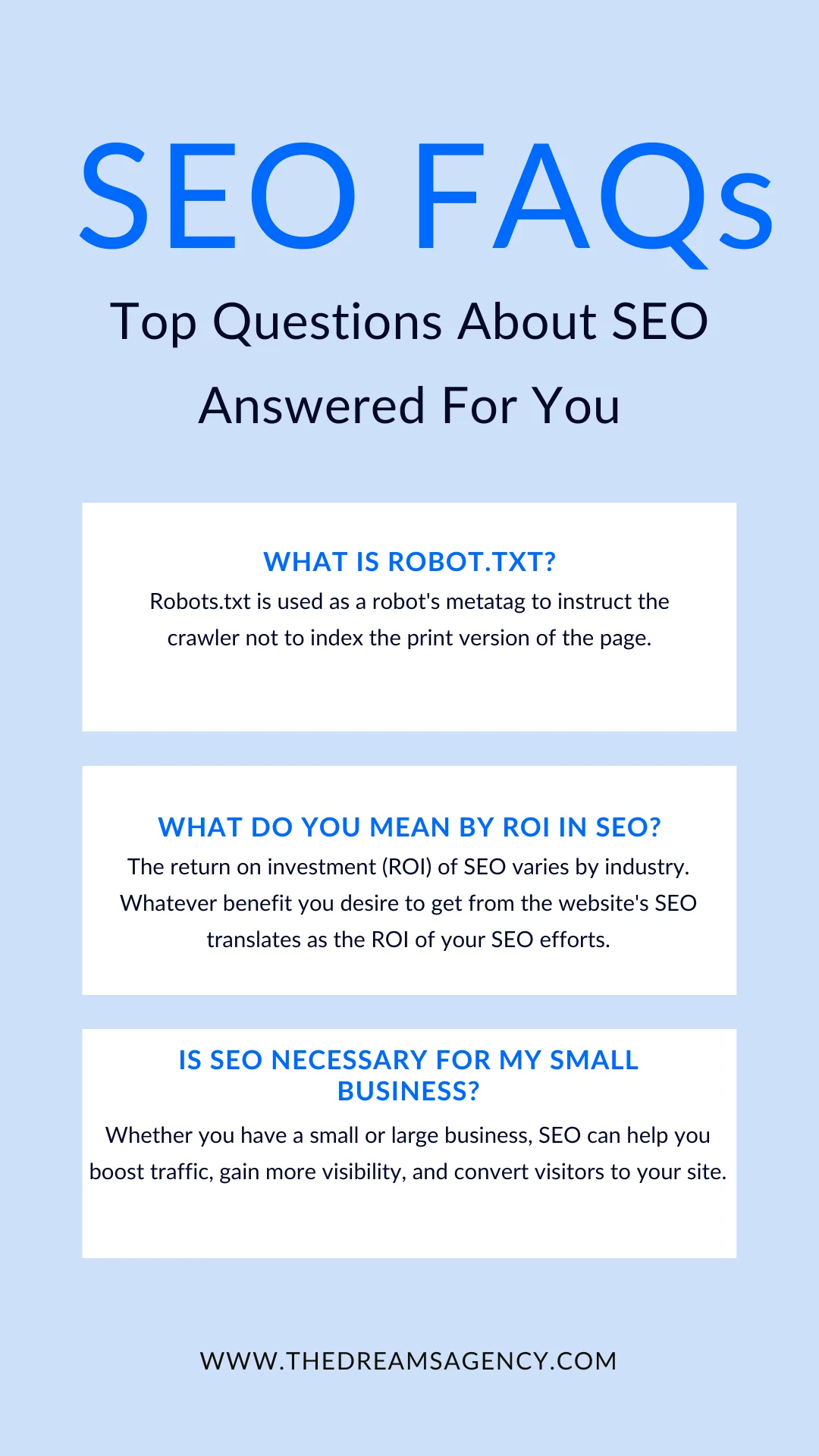 An infographic on the top questions about seo and their answers