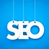the term seo on blue background