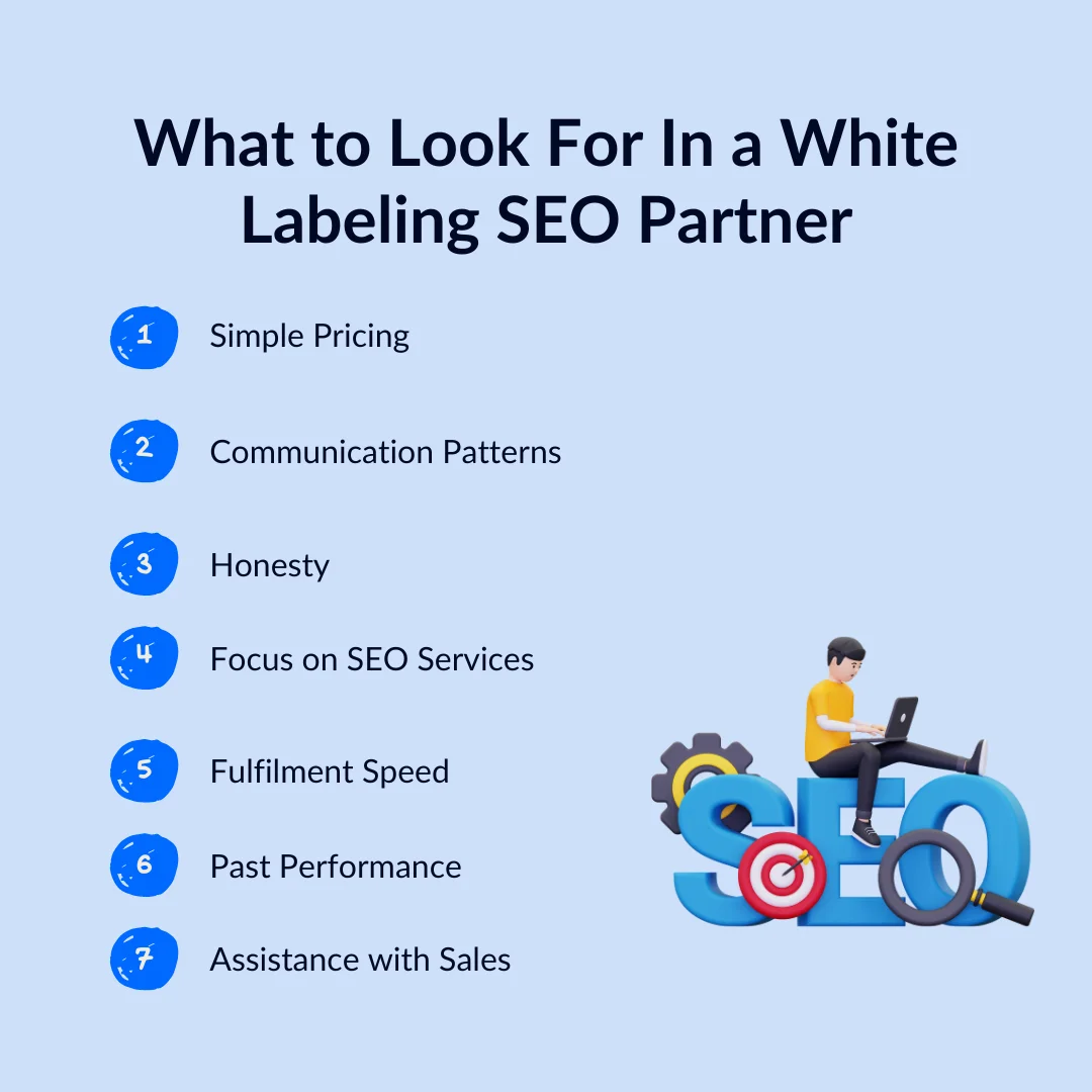 An infographic on what to look for in white labeling seo services