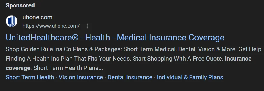 Structured snippet examples of insurance coverage